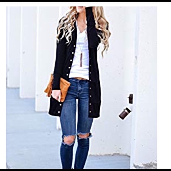 RESTOCKED Casual Black Button Down Cardigan - Picture 3 of 4